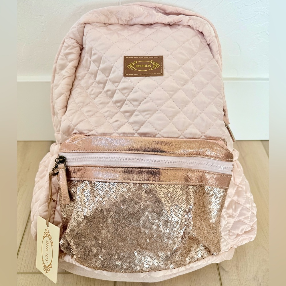 RARE Joyfolie School quilted girls Backpack Pink Sequin pockets Velvet NEW